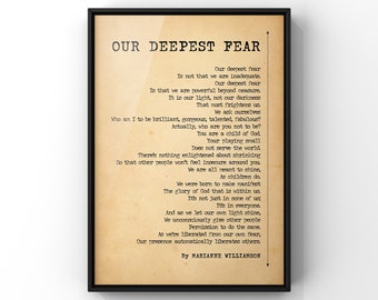 Our Deepest Fear Poem Poster Print by Marianne Williamson | Success Poem | Inspirational Poetry Wall Art | PRINTED