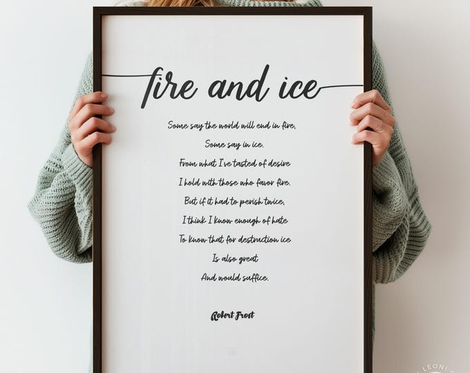 Robert Frost Poem Print - Fire and Ice Modern Script Wall Art