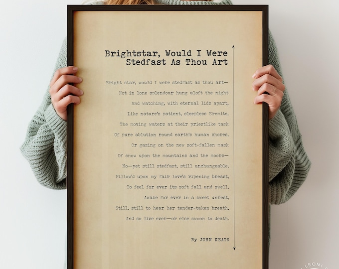 Bright Star Would I Were As Stedfast As Thou Art Poem By John Keats | Poems by Keats | Poem Poster Print | Typography Wall Art | PRINTED