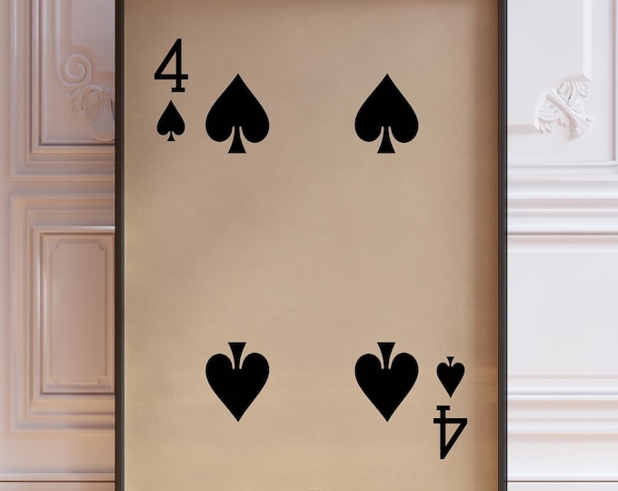 Four Of Spades Poster Print, Vintage Playing Cards Wall Art Print Black Card Deck Print, Four Wall Decor | PRINTED