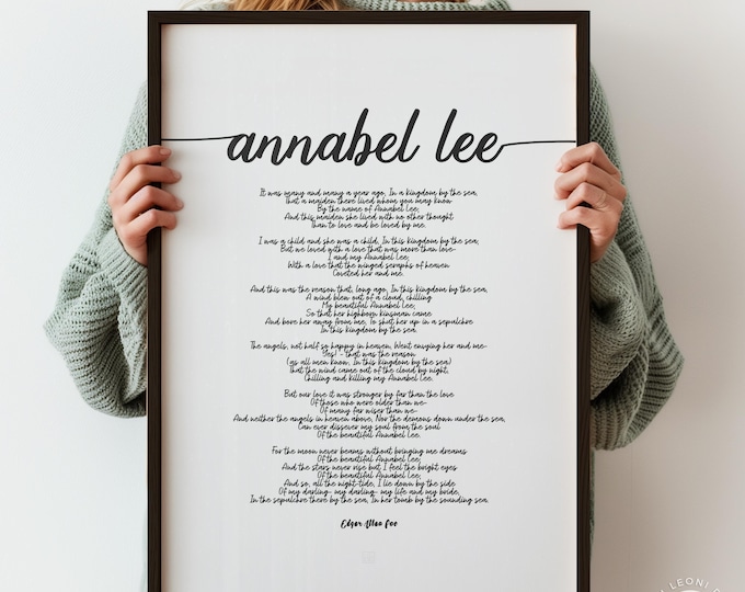 Love Poem Poster - Annabel Lee by Edgar Allan Poe - Black & White Script Font Edition