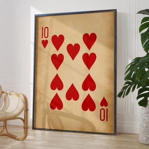 Rustic Ten of Hearts Card Print - Vintage Wall Art Decor, 10th Anniversary Gift