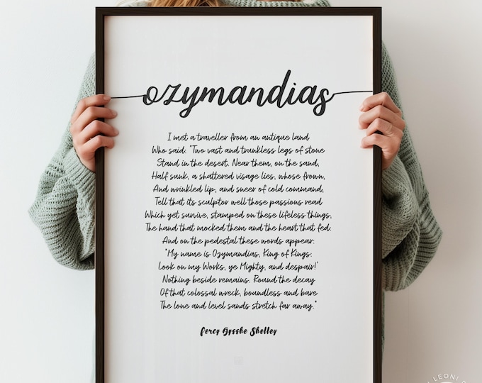 Ozymandias Poem Print - Percy Shelley Script Font Typography