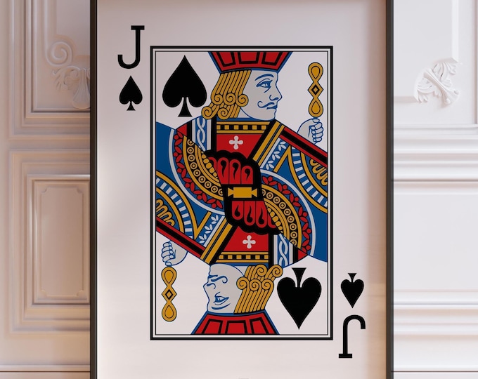 Jack of Spades Playing Card Print, Black Jack Card Deck Wall Art Print, Gift For Boyfriend, Casino Wall Decor | PRINTED