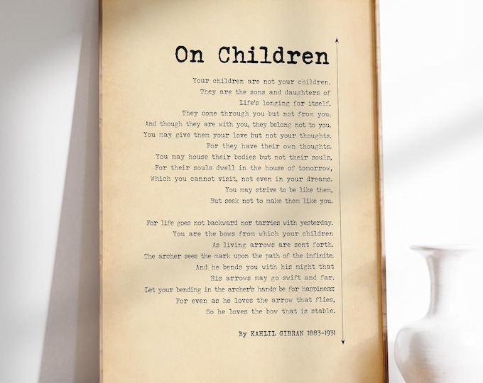 On Children Poem Poster Print by Kahlil Gibran - Poem About Children, New Parents Gift, Baby Shower Gift, Framed or Unframed