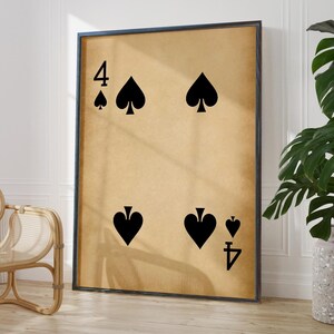Antique Four of Spades Print - Rustic Lucky Number 4 Wall Decor