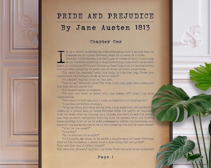 Pride and Prejudice Poster Print - Jane Austen First Page Art