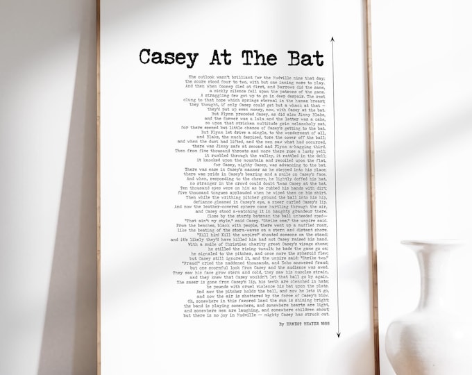 Casey At The Bat Poem Print - Baseball Nursery Wall Art, Framed or Unframed