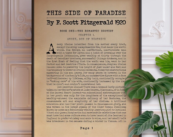 This Side of Paradise Print - Classic American Literature (Framed or Unframed)