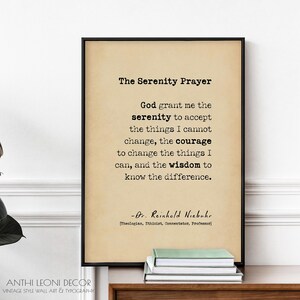 Gelassenheit Gebet Dr. Reinhold Niebuhr Genesung Geschenke Nüchternheit Geschenk Bibel Vers Wand Kunst Zitat Poster | GEDRUCKTE Rahmenoptionen