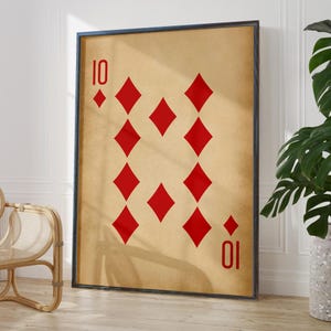 Antieke tien diamanten kunst aan de muur decor rustieke speelkaarten poster print | Cadeau 10e huwelijksverjaardag | OPTIES GEDRUKT FRAME