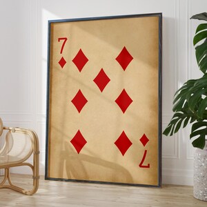 Antieke zeven diamanten kunstposter 7e verjaardag cadeau hart muurafdruk speelkaarten kamerdecoratie | OPTIES GEDRUKT FRAME
