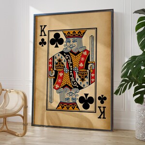 Poster antique Roi des trèfles Impression d'art mural cartes à jouer rustiques, Impression jeu de cartes, décoration murale King | OPTIONS DE CADRE IMPRIMÉ