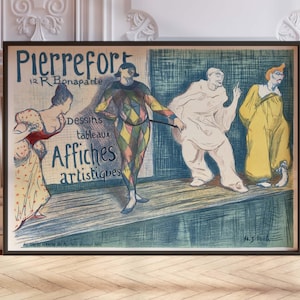 Pierrot Harlequin Clown, Wall Art Print, Art Nouveau Clown, French Advertising Poster Pierrefort by Gabriel Ibels, Landscape Poster Print, French Advert Print.