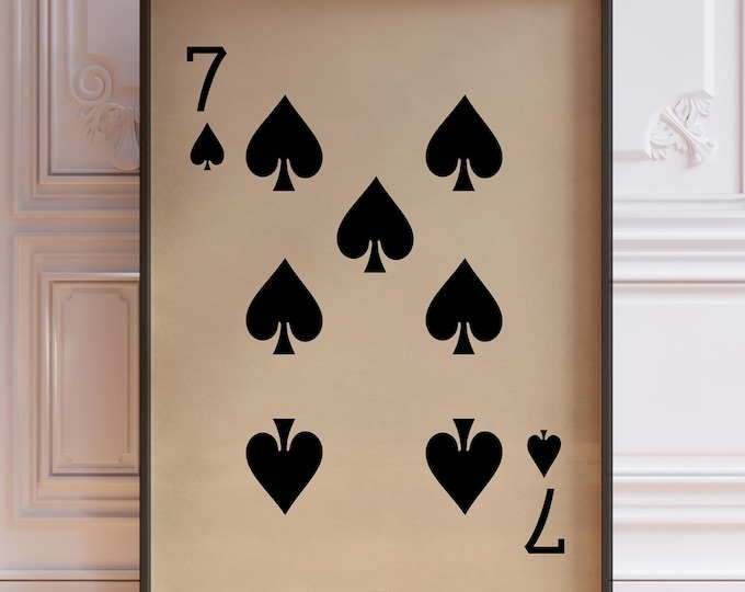 Seven Of Spades Poster Print, Seven Poker Wall Decor, Vintage Playing Cards Wall Art Print, Black Card Deck Art | PRINTED