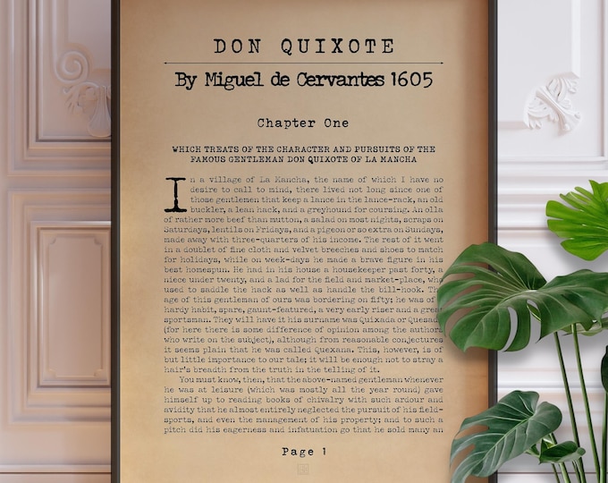 Don Quixote Poster Print - Vintage Book Page,  Literary Wall Art