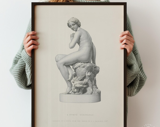 A Nymph Surprised by Edgar George Papworth - Classical Nude Sculpture Print, Antique Greek Mythology Wall Art Poster