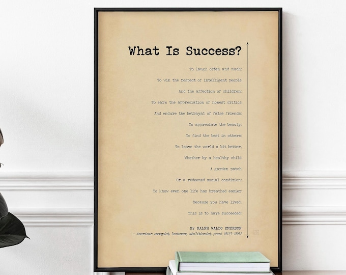 What is Success Quote Poem Waldo Poster Print Business Success Wall Art Inspirational Quotes For Home Office Decor  PRINTED Frame Options