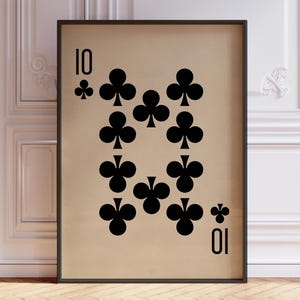 Poster Ten Clubs, impression d'art mural cartes à jouer vintage, jeu de cartes noir, décoration murale Ten Clubs | IMPRIMÉ