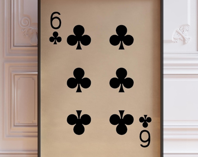 Six Of Clubs Poster Print, Vintage Playing Cards Wall Art Print, Black Card Deck Print, Number 6 Wall Decor | PRINTED