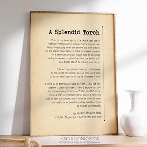 A Splendid Torch Quote van George Bernard Shaw Poster, vintage gedichtafdruk, decor antieke papieren poëzie, inspirerend cadeau, ingelijst of ingelijst