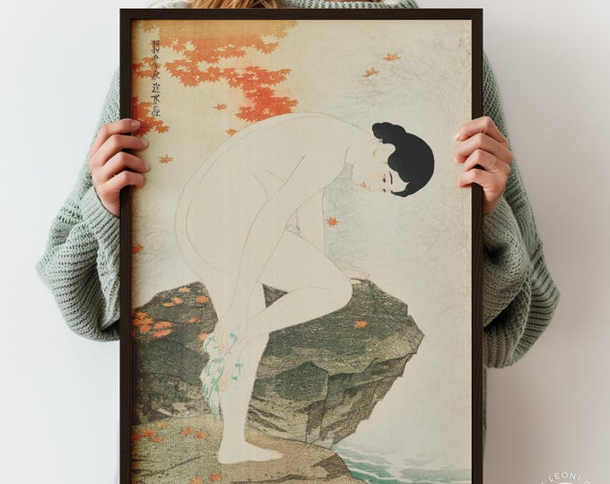 Japanese Female Standing Nude Poster Print - Oriental Earth Tones Wall Art
