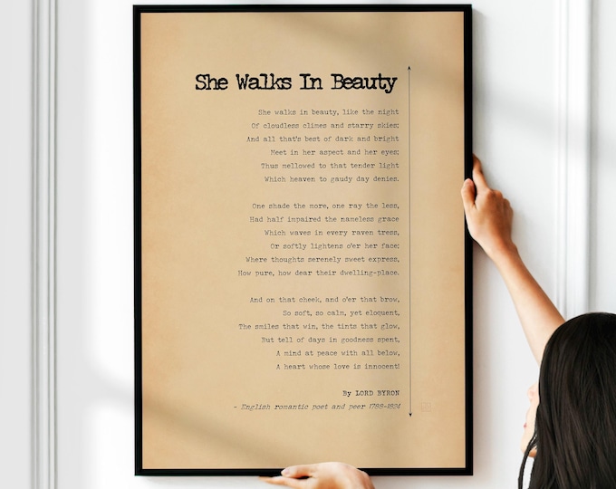 She Walks In Beauty Poem Print - Romantic Lord Byron Wall Art, Framed or Unframed