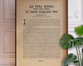 La Vita Nuova Poster - Dante Alighieri Text Art (Framed or Unframed)