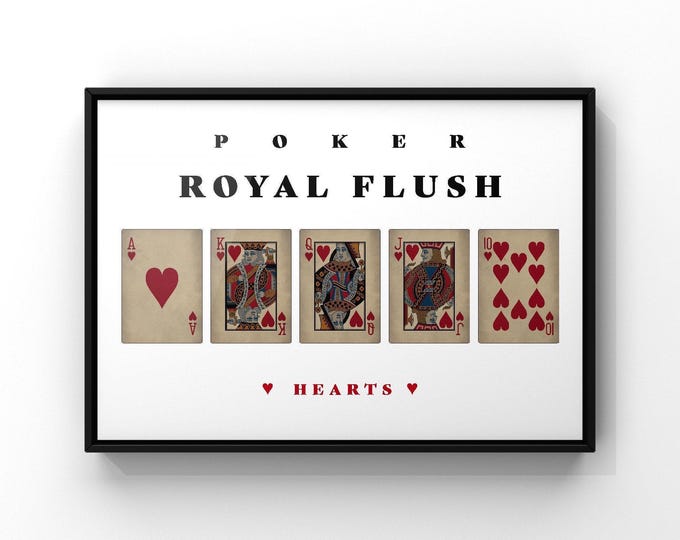 Royal Flush Hearts Poster - Poker Hand Print, Games Room Decor, Framed or Unframed