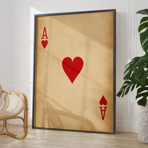 Antieke harten aas muur kunst decor rustieke speelkaarten poster print papier 1e huwelijksverjaardag cadeau-idee | OPTIES GEDRUKT FRAME