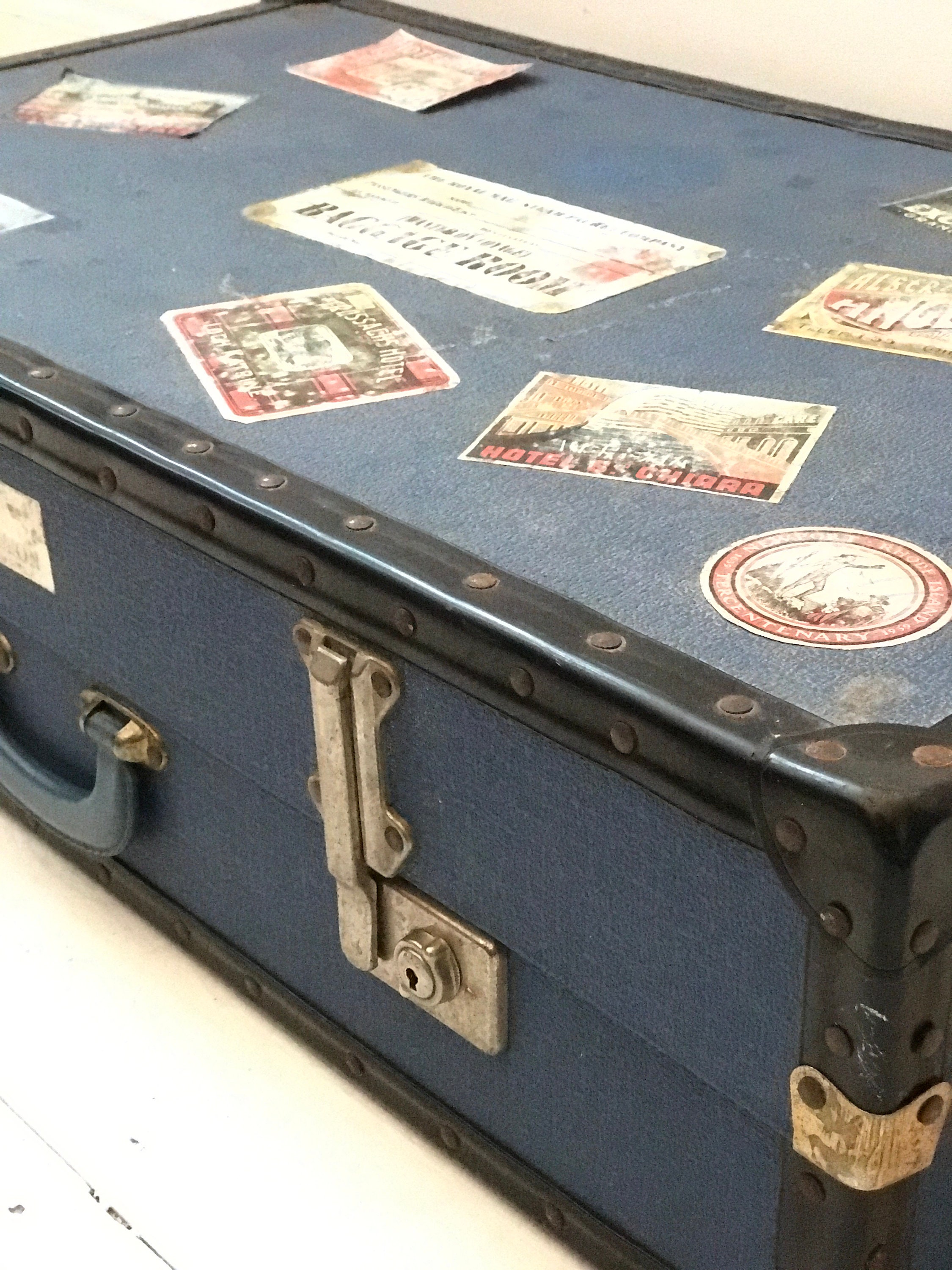 RESERVED Trunk Blue Trunk Vintage Trunk Vintage Luggage Entryway Decor Entryway Furniture Trunk ...
