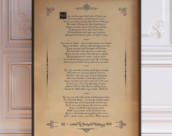 IF Poem Poster Print | You'll Be A Man My Son by Rudyard Kipling | Gift For Son On His Wedding Day | Inspirational Poetry | PRINTED