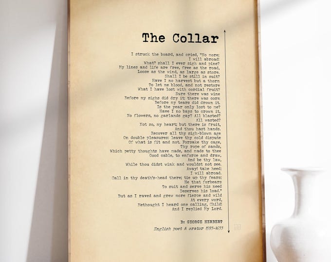 The Collar Poem Print - George Herbert, Classic Literary Wall Art, Devotional Poetry Decor