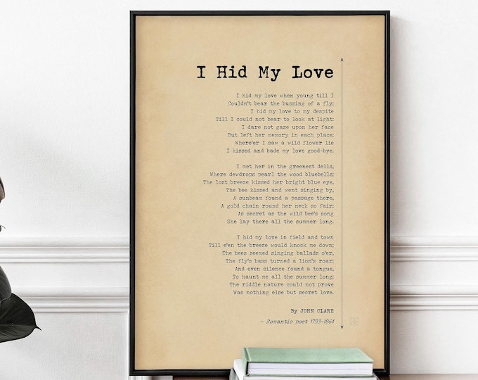 John Clare Poem Print - Vintage Style Secret Love Wall Art