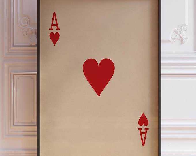 Ace of Hearts Poster Print - Vintage Playing Cards Wall Art, Red Card Deck Decor, Printed Framed or Unframed