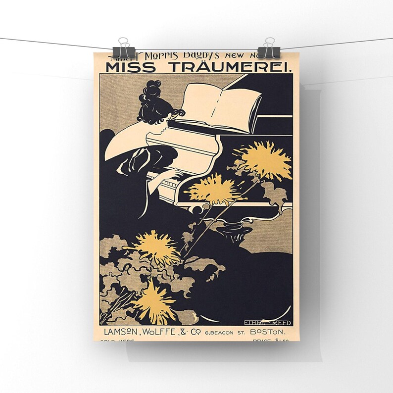 Ethel Reed 'Miss Traumerei' Art Nouveau Poster, Woman Playing Piano Wall Art image 3