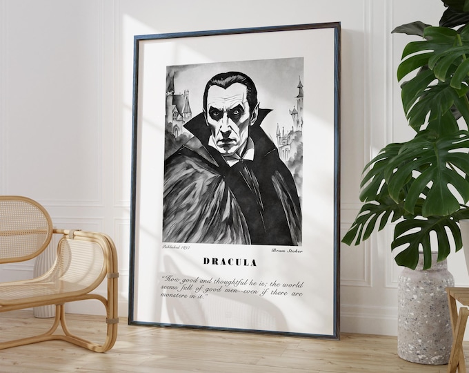 Dracula Print | Gothic Gift|  Literary Illustration Poster | Reading Corner Decor | PRINTED FRAME OPTIONS