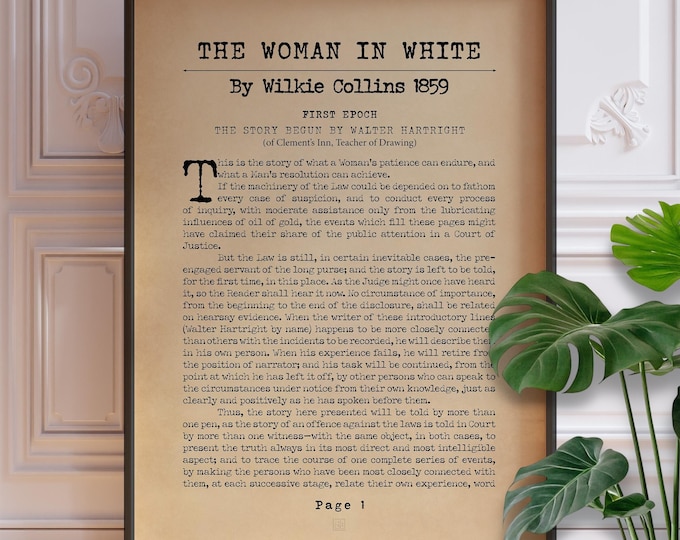 The Woman In White By Wilkie Collins Page Print | Mystery Detective Novel Poster Art | English Library Wall Decor | PRINTED