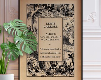 Alice in Wonderland Print - Vintage Book Cover Art, Lewis Carroll Quote