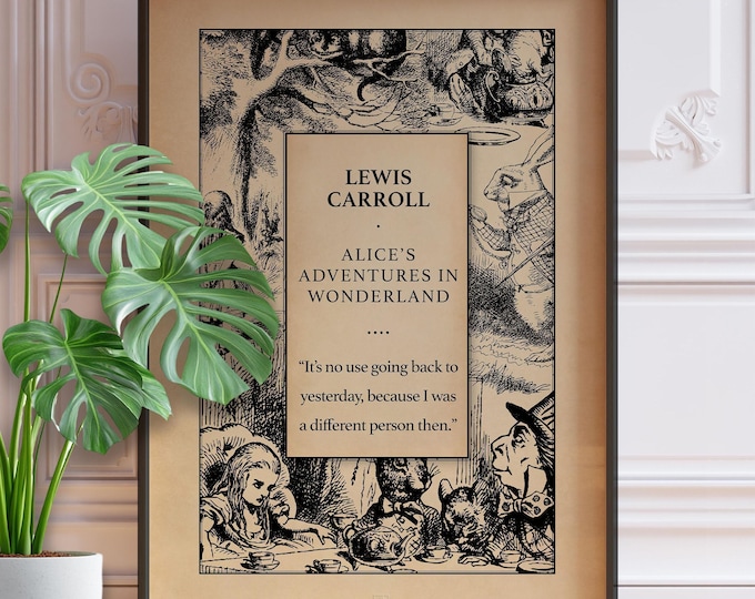 Alice in Wonderland Print - Vintage Book Cover Art, Lewis Carroll Quote