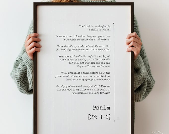 Psalm 23 Print - The Lord Is My Shepherd Bible Verse Poster, Framed or Unframed Prayer