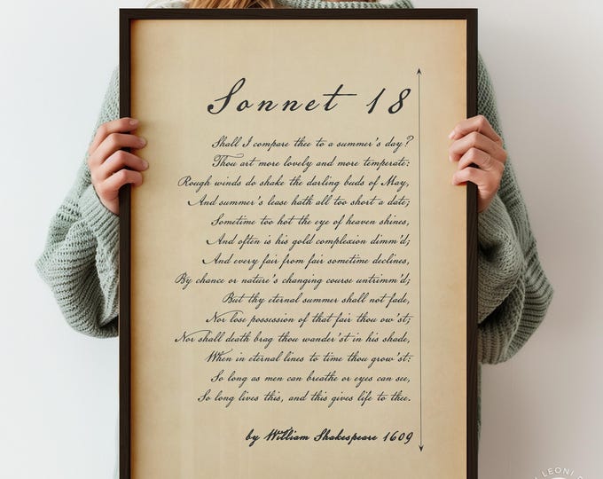 Sonnet 18 Poem by William Shakespeare Poster Print | Popular Love Poem | Valentines Gift | PRINTED