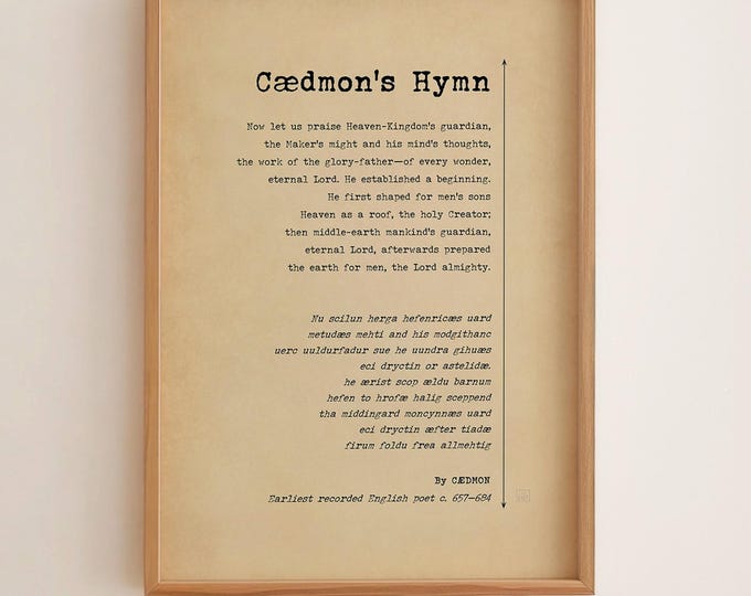 Cædmon’s Hymn Poem Print – Oldest English Poem Poster, Anglo Saxon Literature Wall Art, Early Medieval Poetry Print, Literary Gift