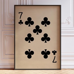 Poster Seven Of Clubs, impression d'art mural cartes à jouer vintage, impression jeu de cartes noir, décoration murale chiffre porte-bonheur 7 | IMPRIMÉ