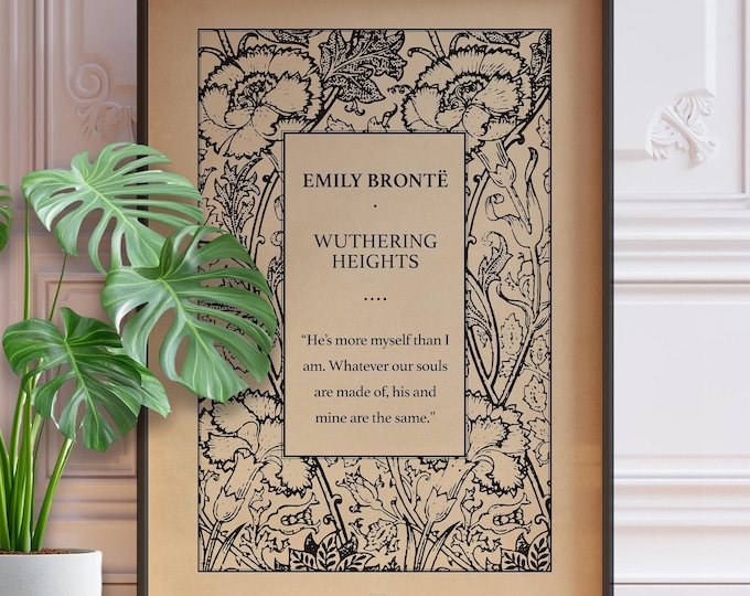 Wuthering Heights Book Cover Art Poster Print - Emily Bronte Book Title Page Art Print, Classic Literary Wall Decor, Framed or Unframed