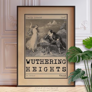 Wuthering Heights Book Cover Art Illustration Poster, Emily Bronte Classic Novel Advert Print, Romantic Literary Wall Art Gift or Decor