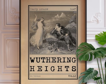 Wuthering Heights Book Cover Art Illustration Poster - Emily Bronte Decor, Classic Novel Advert Print, Romantic Literary Wall Art Gift