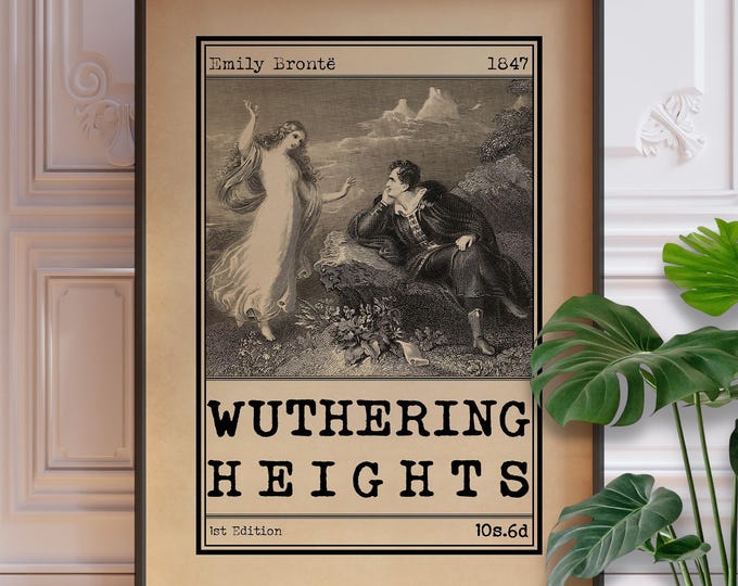 Wuthering Heights Book Cover Art Illustration Poster - Emily Bronte Decor, Classic Novel Advert Print, Romantic Literary Wall Art Gift