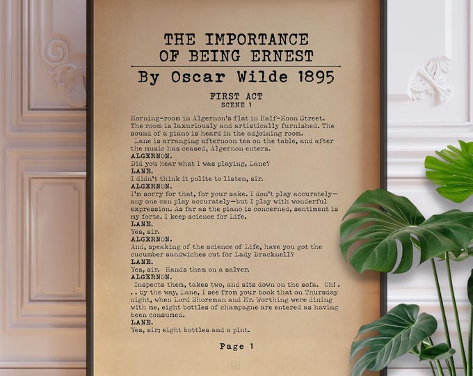 Oscar Wilde Print - The Importance of Being Ernest First Page, Literary Wall Art Gift