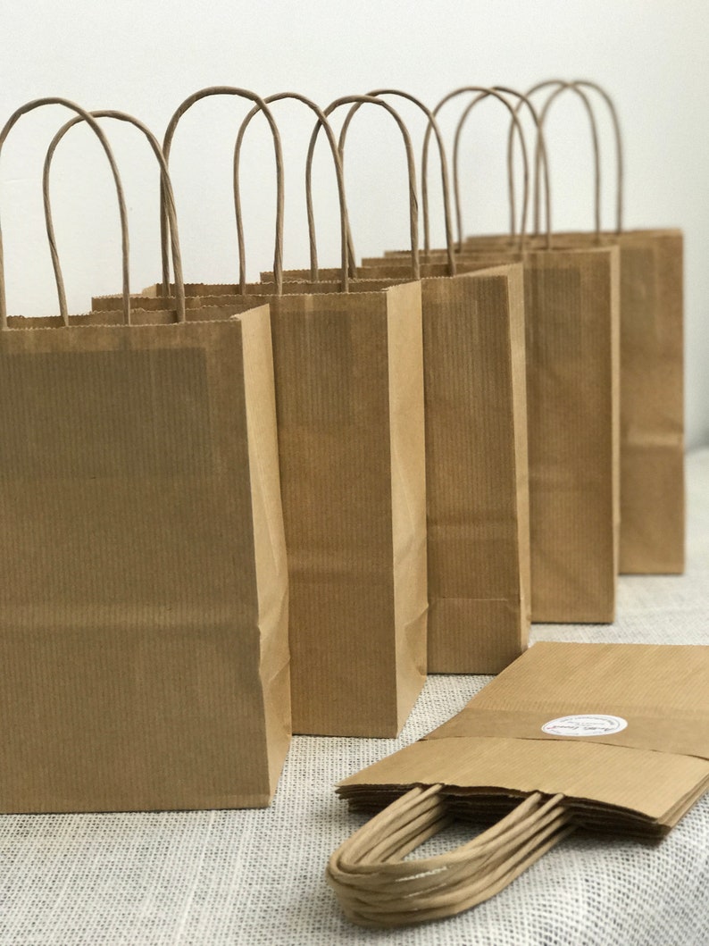 Brown Gift Bags Small Brown Bags Twisted Handle Bags 5 Craft Bags Kraft Gift Bags Brown Raffia Bags Kraft Bags 200mm x 140mm